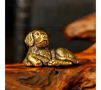 CHOVY Solid Brass Sleeping Dog Statue - Handcrafted Vintage Awakening Puppy Sculpture, Cute Retro Desk Decor for Home & Office, Unique Gift for Dog Lovers, Collectible Art Figurine for Shelves