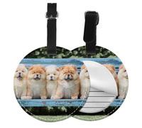 Chow-Chow Cute Dogs Five Puppies,Luggage Tags Pu Leather Name Tag Travel Suitcase Identifier ID Tags Durable Baggage Label 2 pcs