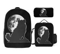 Chow Chow Dog Breed Full Moon 3 Pieces Set Laptop Backpack Casual Daypack with Lunch Box Pencil Case for Travel