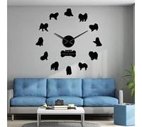 Chow Chow Dog Mirror Stickers Home Decor Large Wall Clocks Dog Breed DIY Wall Art Frameless Giant Wall Clock Chow Owners Gift (Black、37inch)