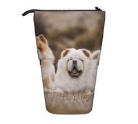 Chow-Chow Family Little Fluffy Puppies,Standing Pencil Holder Stationery Bag Pencil Pouch Organizer Telescopic Pencil Case