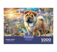 Chow Chow Landscape 1000 Piece Cardboard Jigsaw Puzzle Yorkie Relaxing on A Town Path for Family Groups All Ages Quiet Time with Poster 70x50cm/1000pcs