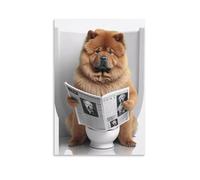 Chow Chow Sitting on The Toilet Reading A Newspaper Poster Funny Bathroom Wall Art Funny Dog Poster Animal Poster Posters For Toilet Canvas Poster Wall Art Decor Print Picture Paintings for Living Roo