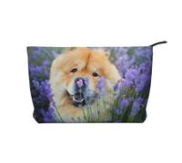 Chow-Chow Sweet Fluffy Brown Dogs Purple Wild, Cosmetic Bag Corduroy Makeup Bag Portable Travel Toiletry Bag