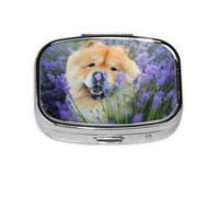 Chow-Chow Sweet Fluffy Brown Dogs Purple Wild,Meta Pill Box 2 Compartment Medicine Case,Portable Organizer,Rectangle Meta Portable Organizer Pill Box 1914 Compartment Medicine Case