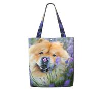 Chow-Chow Sweet Fluffy Brown Dogs Purple Wild,Reusable Grocery Bags Shopping Tote Bags Large Capacity Canvas Shoulder bag