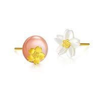 Chow Sang 999.9 24K Solid Gold Mother of Pearl Cherry Blossom Stud Earrings for Women 90322E, Metal, Unknown