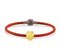CHOW SANG SANG 999 24K Solid Gold Lucky Cat Daruma Doll Mini Charm Bracelet for Women 92310C, 6.6 Inches, (17 CM), Gold, no gemstone