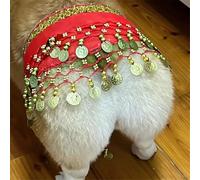 CHOWONE Dogs Belly Dancer Skirt, Waist Chain Hip Curtain Clothes for Corgi Dog Belly Dance Style with Sequin, Puppy Hip Shaking Dance Clothes Decoration Pet Costumes (Red)