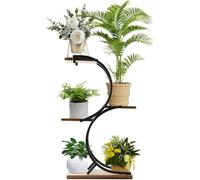 CHPHI 4-Tier Plant Stand Indoor, Space-Saving Planter Shelves, Wrought Iron Wood, Black