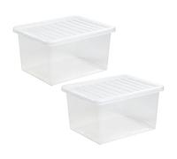 CHPL 2x 37 Litre Large Crystal Clear Plastic Storage Box With Secure Clip on Lid Stackable Organizing Box Transparent Container For Bedroom, Garage, Office (37 Litre)
