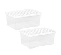 CHPL 2x 45 Litre Large Crystal Clear Plastic Storage Box With Secure Clip on Lid Stackable Organizing Box Transparent Container For Bedroom, Garage, Office (45 Litre)