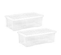 CHPL 2x 62 Litre Large Crystal Clear Plastic Storage Box With Secure Clip on Lid Stackable Organizing Box Transparent Container For Bedroom, Garage, Office (62 Litre)