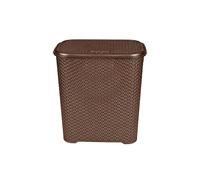 CHPL 45L Litre Small Laundry Basket With Lid Plastic Rattan Style Knit Design Laundry Hampers Washing Baskets Bin with Handles Dirty Linen Clothes Basket Bin for Bathroom Bedroom - (Brown)