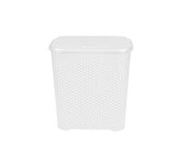 CHPL 45L Litre Small Laundry Basket With Lid Plastic Rattan Style Knit Design Laundry Hampers Washing Baskets Bin with Handles Dirty Linen Clothes Basket Bin for Bathroom Bedroom - (White)