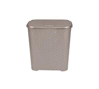 CHPL 45L Litre Small Laundry Basket With Lid Plastic Rattan Style Knit Design Laundry Hampers Washing Baskets Bin with Handles Dirty Linen Clothes Basket Bin for Bathroom Bedroom - (Mocha)