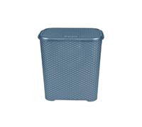 CHPL 45L Litre Small Laundry Basket With Lid Plastic Rattan Style Knit Design Laundry Hampers Washing Baskets Bin with Handles Dirty Linen Clothes Basket Bin for Bathroom Bedroom - (Blue)