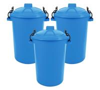 CHPL 80L Sky Blue Plastic Bin With Clip Lock Lid - Large Heavy Duty Trash Can, Rubbish & Storage Container For Home, Garden, Office & Animal Feed - Set of 3