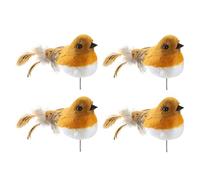 CHPL Charming Festive Robins - Set of 4 Pcs Realistic Artificial Birds with Soft Feathers, Flexible Wire Stems for Christmas Trees, Wreaths, Garlands, and Home Decorating