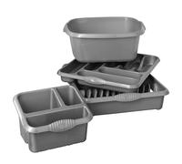 CHPL Large Kitchen Washing And Drying Set - 32cm Square Bowl With Dish Drainer, Cutlery Tray & Sink Tidy, Premium Plastic Sink Organizer For Home And Utility Areas - (Silver)