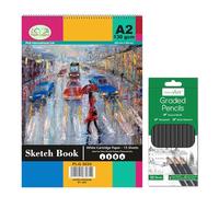 CHPL Paper Legend Complete Sketching Kit - Sketchpad Spiral Sketchbook with Premium 130 GSM Paper and 12 Graded Pencils for Beginner Artists and Creative Projects - (A2)