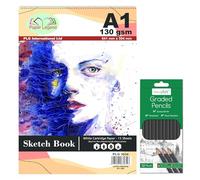 CHPL Paper Legend Complete Sketching Kit - Sketchpad Spiral Sketchbook with Premium 130 GSM Paper and 12 Graded Pencils for Beginner Artists and Creative Projects - (A1)