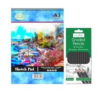 CHPL Paper Legend Complete Sketching Kit - Sketchpad Spiral Sketchbook with Premium 130 GSM Paper and 12 Graded Pencils for Beginner Artists and Creative Projects - (A3)