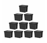 CHPL SET OF 10 - Black Bam 24 LITRE Recycled Plastic Storage Box with Lid Tie-Wrap Security Stackable and Nestable Containers Organizing Box Perfect For Home, Office, Garage - MADE IN UK