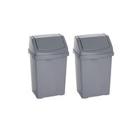 CHPL [Set Of 2] - High Grade Plastic Small 8L Litre Bin with Swing Style Removable Lid Waste Recycle Dustbins Under Kitchen Counter Bin Refused Bin For Kitchen, Bathroom & Office - [Silver]