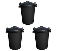 CHPL (SET OF 3 - Heavy Duty Plastic 50L Clip Lock Lid Bin Dustbin Animal Feed Storage Unit, Trash Can Waste Rubbish Bin For Home, Kitchen & Garden - BLACK