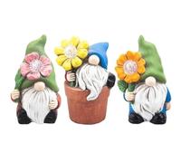 CHPL Set of 3 - Solar Garden Gonks/Gnomes with Flower LED Lights - Outdoor Decorative Resin Ornaments For Patio, Decking, Balcony, Lawn, or Window - Cute Nordic Style Garden Decoration Gift