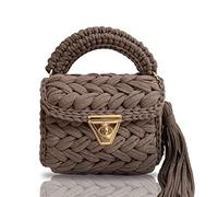 CHQEL Crossbody Crochet Bag for Women, Crocheted Purses, Cotton Colorful Knitted Shoulder Bag, Multicolor Luxury Woven Bag, Brown