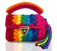 CHQEL Evening Clutch Bag for Women, Handmade Crochet Wedding Party Purse, Small Flap Formal Crossbody Handbag Evening Clutch, Rainbow