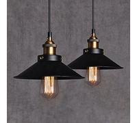 Chrasy 2 Packs Vintage Ceiling Light Industrial Style Pendant Lighting Edison Black Metal Lamp Shade Lighting Fixture for Kitchen Living Room Restaurant