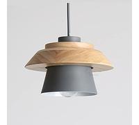 Chrasy Grey Painted Metal Wood Deco E27 Pendant Light Industrial Modern | Hanging Ceiling Lamp Wooden Decorative Lighting for Restaurant Cafe Bar Dining Room Kitchen Island Table