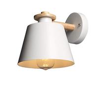 Chrasy Modern Metal Wall Lamp Wooden Decorative E27 Wall Light Sconce Lighting for Hallway Aisle Bedside Study Room Bathroom with Elegant White Painted Lamp Shade