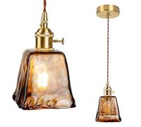 Chrasy Modern Vintage Amber Color Glass Pendant Lighting - E27 Base Hanging Kitchen Island Dining Room Chandelier Light Fixture