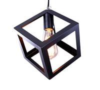 Chrasy New Nordic Style Pendant Lights Creative Geometric Lamp Shade Cube Black E27 Base Metal Hanging Light Square Ceiling Lighting AC110-240V(Bulb not Included)