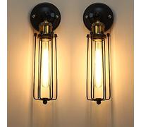 Chrasy Two Packs Industrial Vintage Wall Light Tube Bulbs Rustic Adjustable Angle Wire Metal Cage Wall Lamp Sconces Retro Indoor Lighting Fixture Fit for Hallway Corridor Bedside