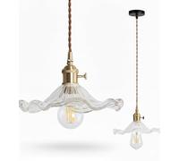 Chrasy Vintage Transparent Glass Pendant Lamp Ceiling Hanging Light | 100 cm Braided Cable Lamp Holder with Switch, Compatible with LED Halogen E27 Light for Kitchen Island, Living Room, Bedroom