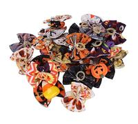 Chrees 24 Pack Halloween Dog Hair Bows, Handcrafted Pet Grooming Rubber Bands with Pumpkin Skull Patterns for Dogs Cats