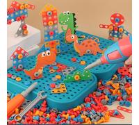 Chrees Dinosaur Puzzle Drill Tool Box, Educational Plug in Game for Kids Boys, with Realistic Toy Tools for Logic Thinking and Hand Eye Coordination (Dinosaur Drill)