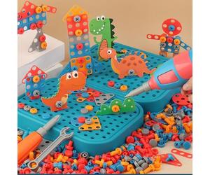 Chrees Dinosaur Puzzle Drill Tool Box, Educational Plug in Game for Kids Boys, with Realistic Toy Tools for Logic Thinking and Hand Eye Coordination (Dinosaur Drill)