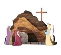 Chrees Easter Resurrection Scene Ornament, Easter Scene Wooden Decoration Easter Nativity He is Risen Decor, Christian Empty Tomb Cross Home Decor for Home Office Table