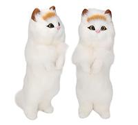 Chrees Furry cat figurine, realistic simulated plush cat model with soft fluffy faux fur, cute expression and bright eyes, for children room decor and gift