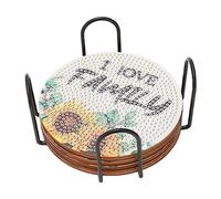 Chrees Rhinestone Painting Coasters Rustic Pastoral Style 8Pcs Rhinestone Art Kit for Home Decor