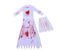 Chrees Zombie Bride Costume for Women, Bloody Dress with Lace Details | Polyester, Bloodstained Washable Design, Holiday Party or Film Production
