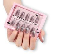 Chreyty French Purple Gray Falling Star Cat Eye Press On Nails Almond,Reusable Stick On Nails in 16 Sizes - 32 Nail Kit Cat Eye Press on Nails For Women Girl Gift