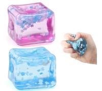 Chridark Ice Cube Fidget Toys for Adults Kids: 2 Pcs Sensory Squishy Fidget Toys Square Stress Balls Gifts for All Ages Adults Kids Teens Presents Anxiety Relief Stress Cube (Blue+Purple)