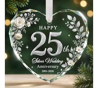 ChriFansi 25th Wedding Anniversary Ornament- Heart Glass Anniversary Marriage Gift-Christmas Marriage Decorations Presents-Wedding Gifts for Parents,Valentine, for Husband, Wife